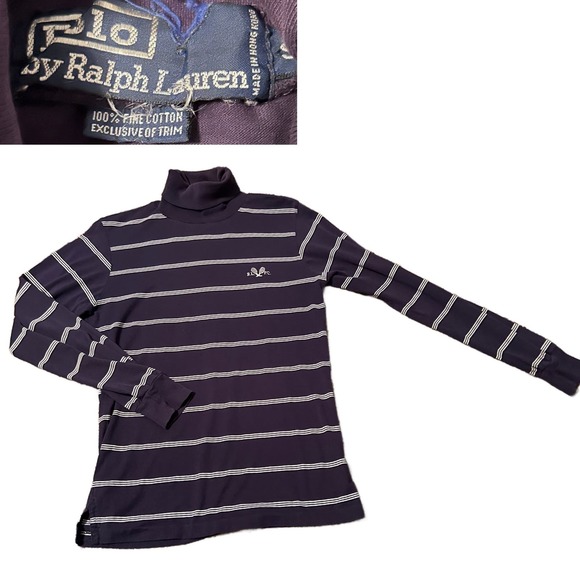 1990s Ralph Lauren Polo Cotton Stripe Turtleneck Shirt Preppy / Women’s Small * - Picture 1 of 4